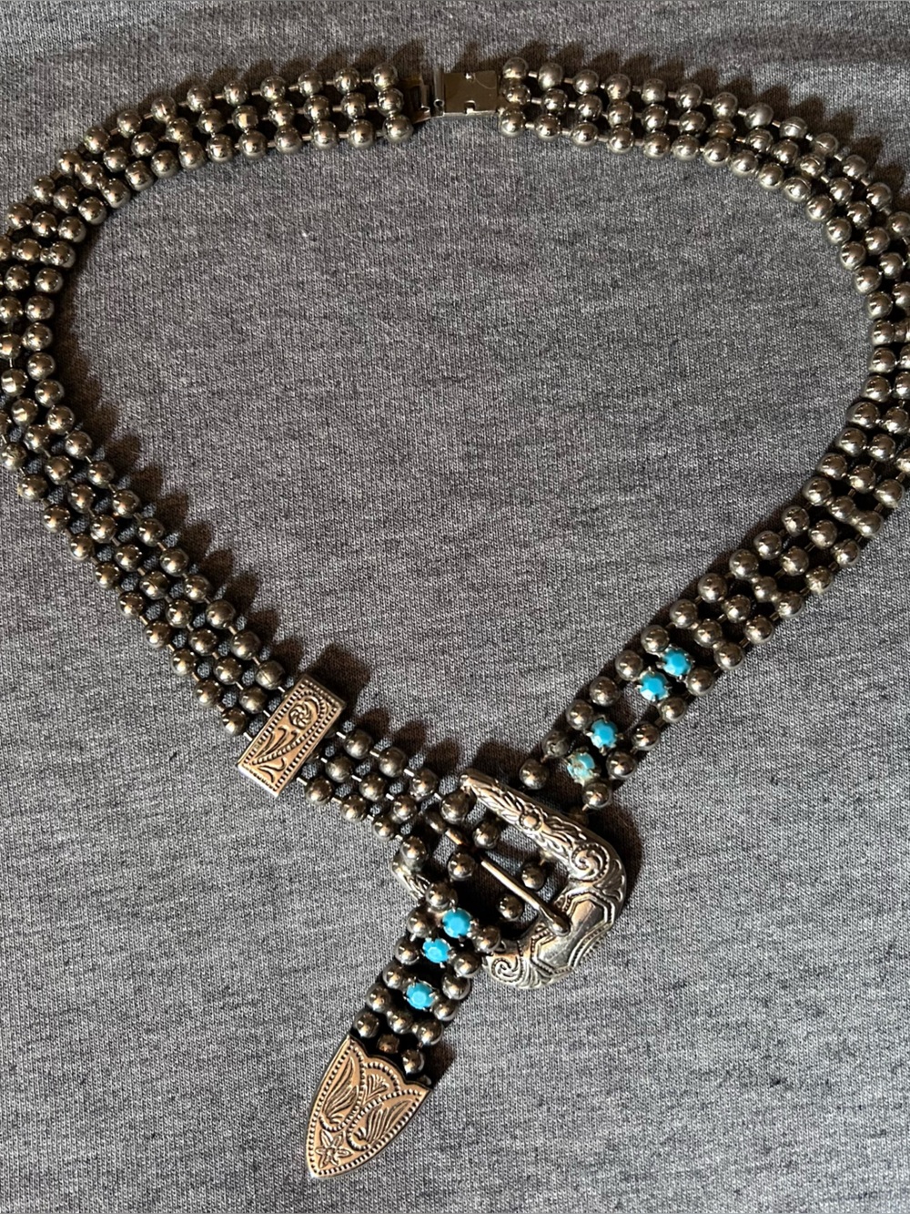 Western Silver-tone Bead Belt-Style Necklace Needs Repair